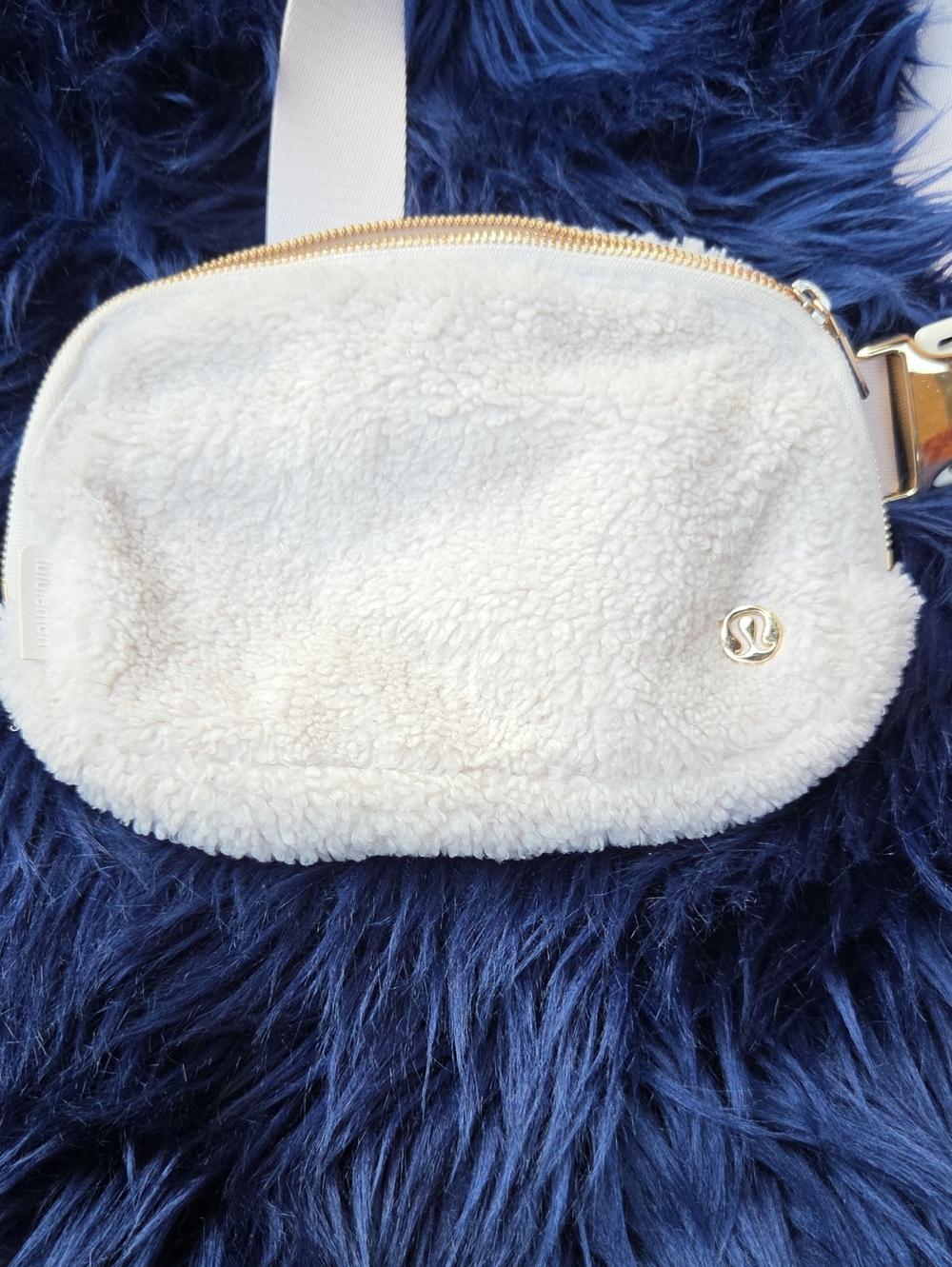 lululemon athletica Cream Sherpa Crossbody Belt Bag with Gold Hardware